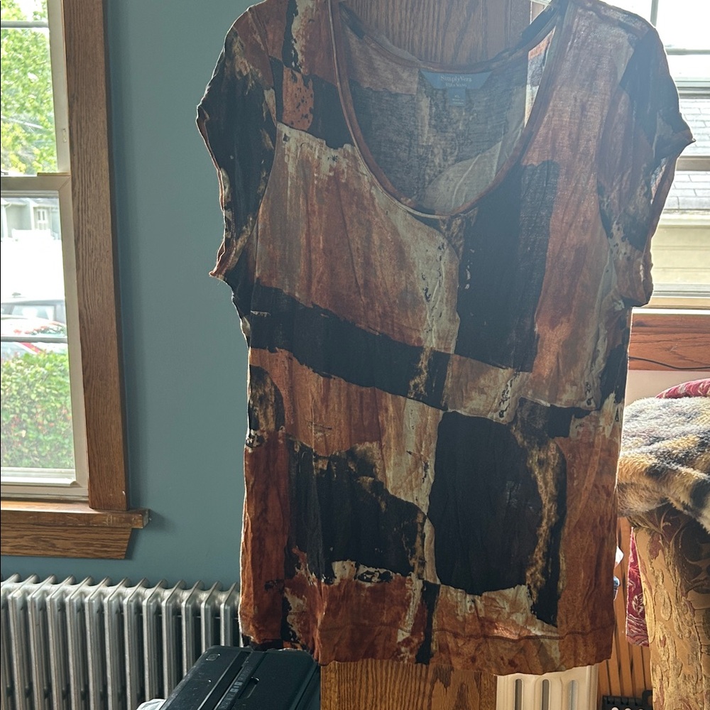 Simply Vera Vera Wang Brown and Black Abstract Blouse